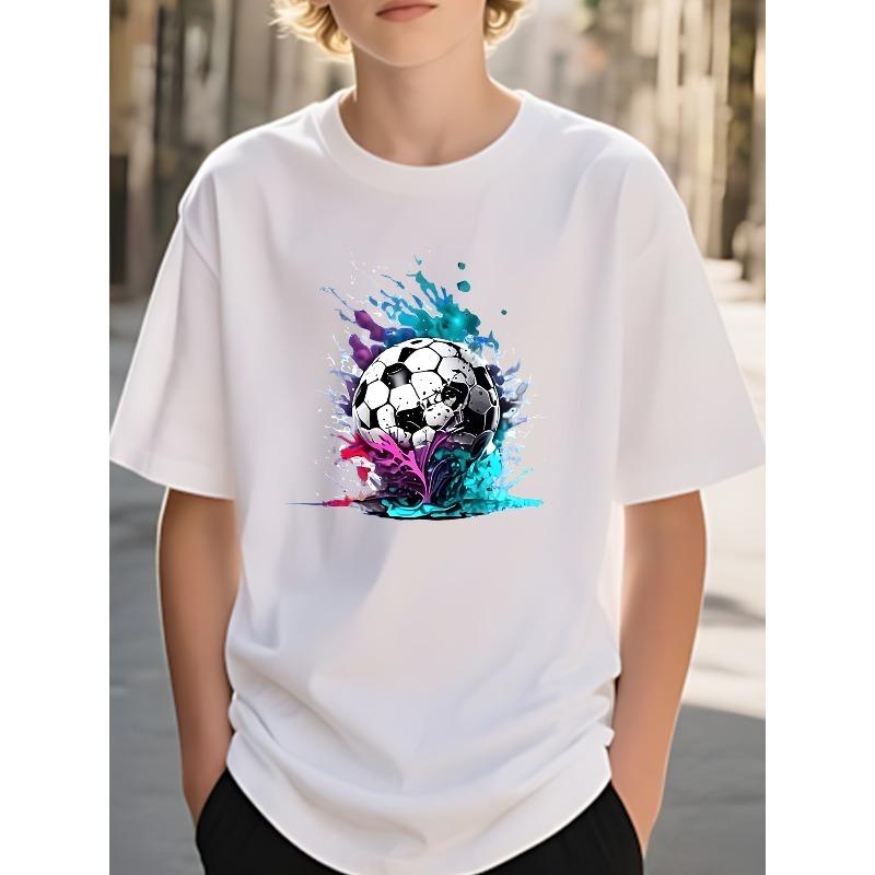 Boys Soccer Graphic Short Sleeve Casual Sports Summer T-Shirt