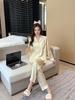 Pajamas Women's Spring and Autumn Ice Silk Long Sleeve Butterfly Jacquard Homewear Summer Thin Air Conditioning Clothing Set Autumn 1111