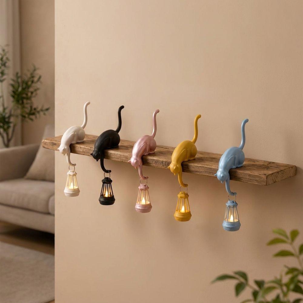 Cute Figurine Cat Wall Hook Light 3D Printed Cat Hanging Hook Lovely Cat Decor Lamp Bedroom