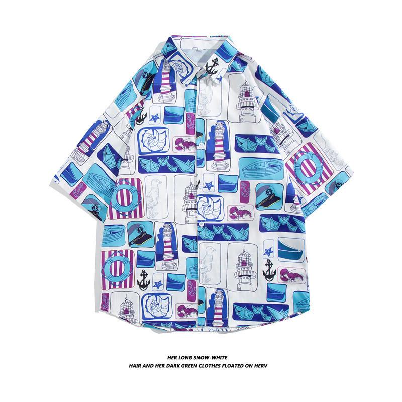 Men's Hawaiian Shirt Lapel Button Fashion Printing Short Sleeve Flower Shirt Retro  Summer Holiday Beach Shirt