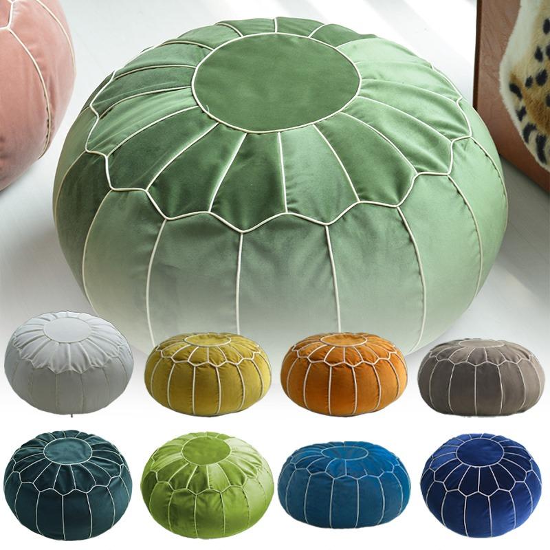 Velvet Moroccan Pouf 50cm Embroider Craft Japanese Style Creative Futon Tatami Ottoman Footstool Unstuffed Cushion (No Filling)