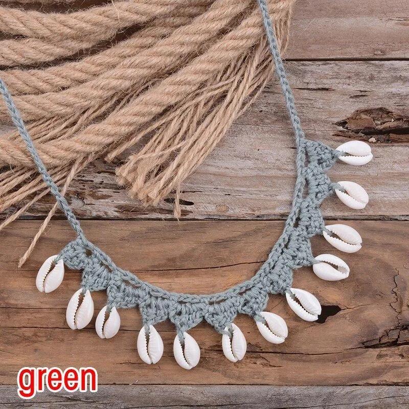 Bohemian Shells Necklaces for Women Handmade Woven Rope Chain Choker Necklace Summer Beach Beaded Necklaces Jewelry