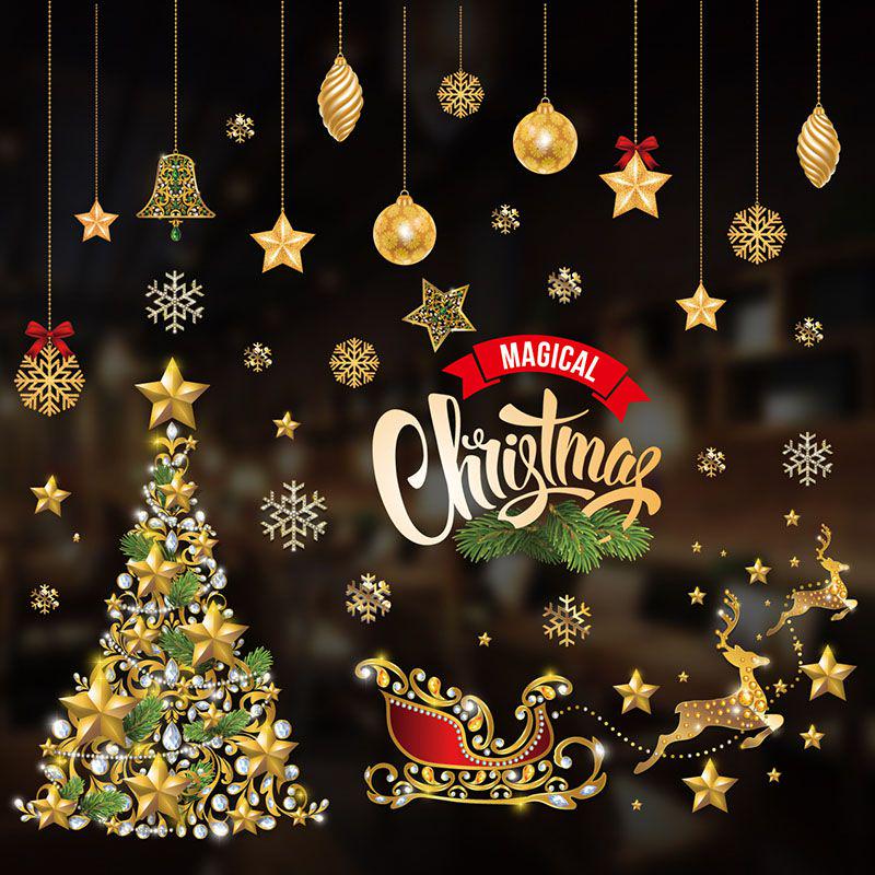 2020 Christmas Merry Window Wall Sticker Decals Snowflake Santa Claus Decor Xmas