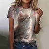 T-Shirt für Damen Sommer Niedlicher Katzen-Print O-Ausschnitt Klein Frisch Harajuku Lässig Pullover Gestreift Grafik Damen Streetwear Damen Oberteile
