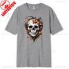 Floral Skull TShirt Boho Wild Flowers Cotton Short Sleeve Summer Casual Tee Gift for Her Stylish Fit Pumpkin Plant Graphic Tops