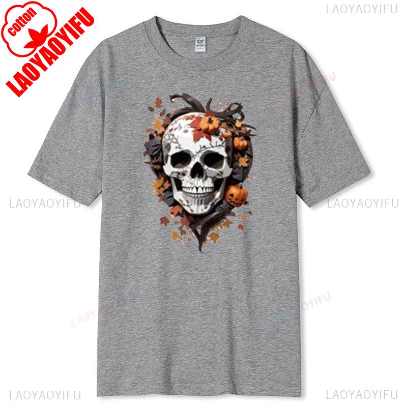 Floral Skull TShirt Boho Wild Flowers Cotton Short Sleeve Summer Casual Tee Gift for Her Stylish Fit Pumpkin Plant Graphic Tops