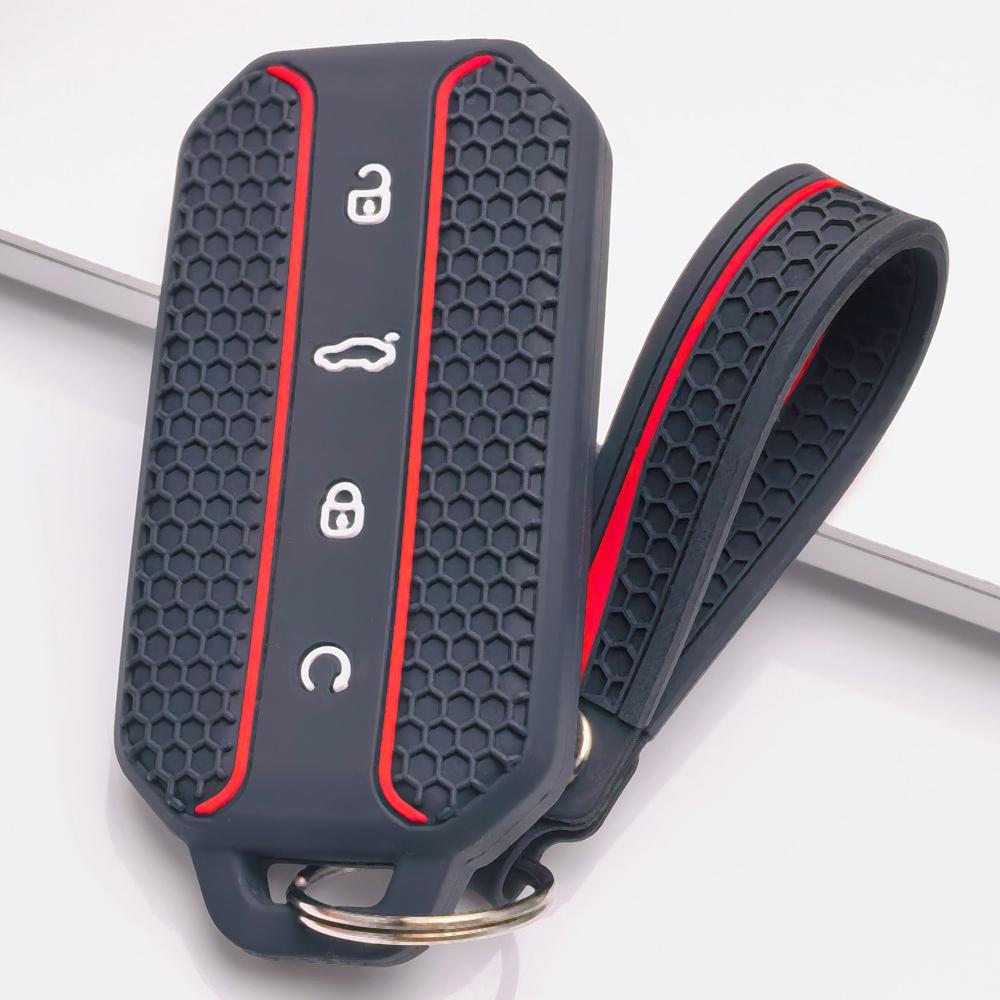Silicone Car Key Fob Cover for Chery Jaecoo 5 J5 J7 Tiggo 9 Arrizo 8 OMODA 5 Jetour with Keychain Honeycomb Texture Racing Stripe Remote Key Protector