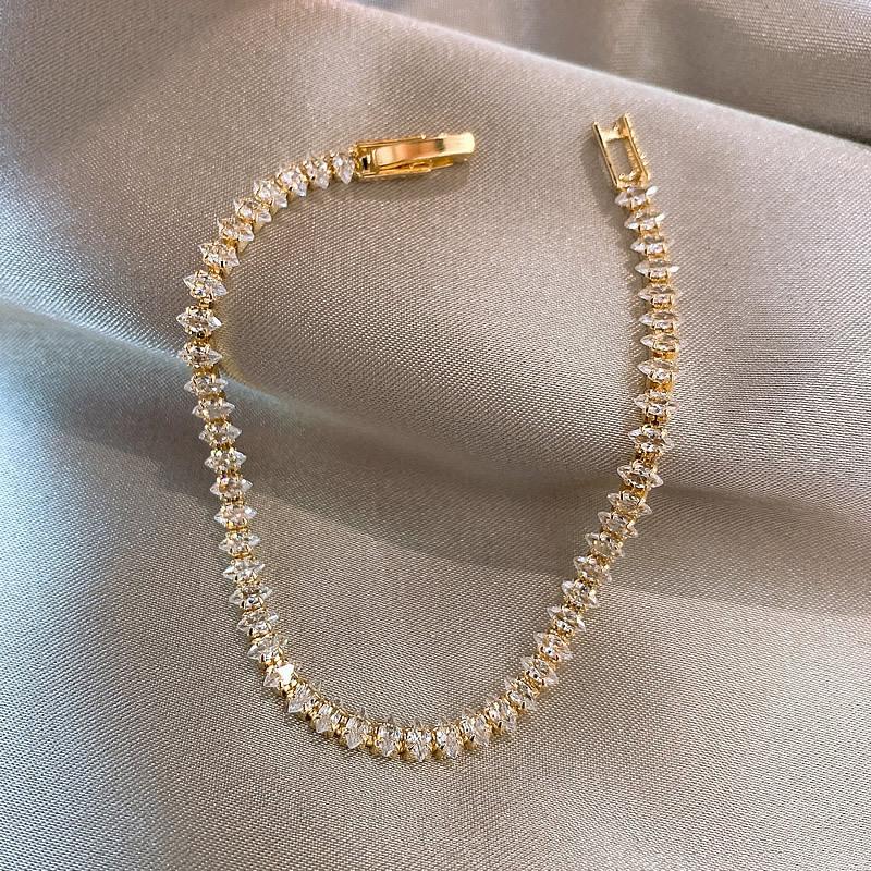 Sophisticated Full Zircon Stone Gold Color Chain Bracelet Women's Elegant Simple Style Luxury Jewelry For Gala Dinners