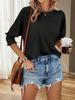 Women's Solid Color Crew Neck Blouse Three Quarter Sleeve Loose Fit Work Top