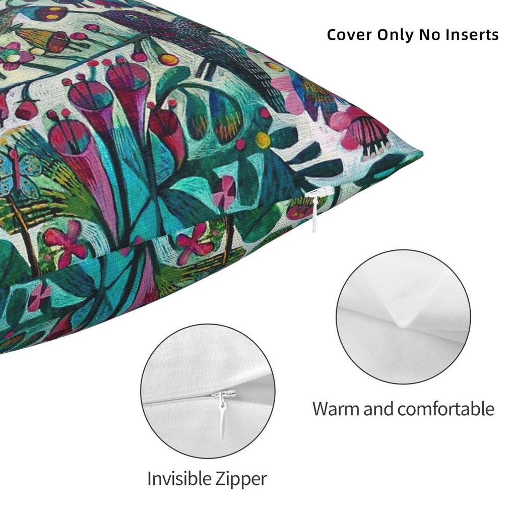 Hummingbirds Flowers Square Pillowcase Polyester Linen Velvet Printed Zip Decorative Throw Pillow Case Room Cushion Cover