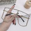 Vintage Oversized Rhinestone Mesh Glasses Colorful Diamond  Sunglasses Hollow Out Glasses For Women