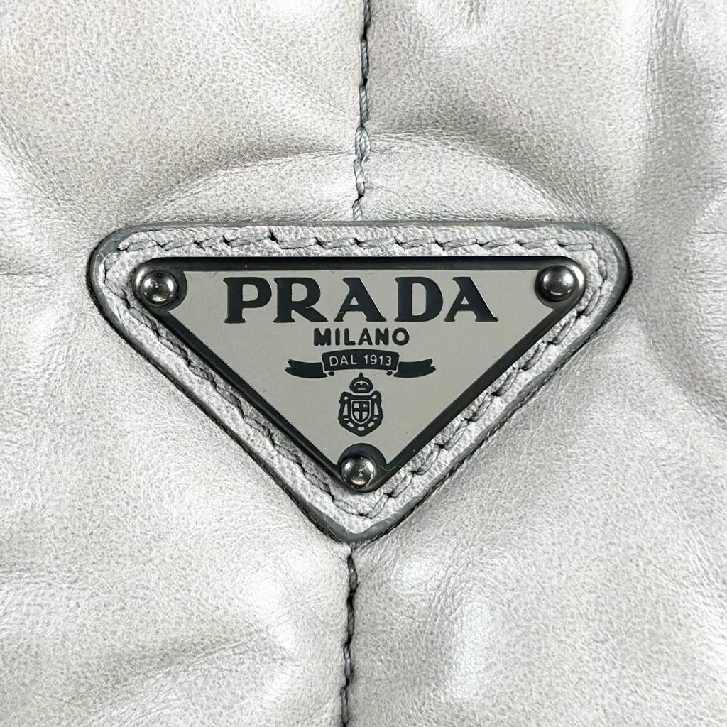 PRADA Nappa bomber Handbag gray Women 2way used