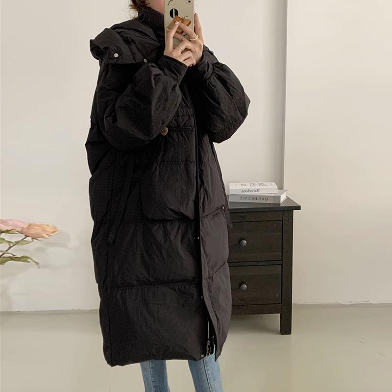 Sweet and fashionable long white duck down jacket women's winter new hooded warm small temperament coat