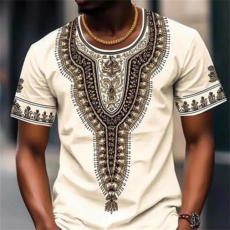 New European and American trend T-shirt, casual ethnic style tribe D printing short-sleeved men's outdoor top