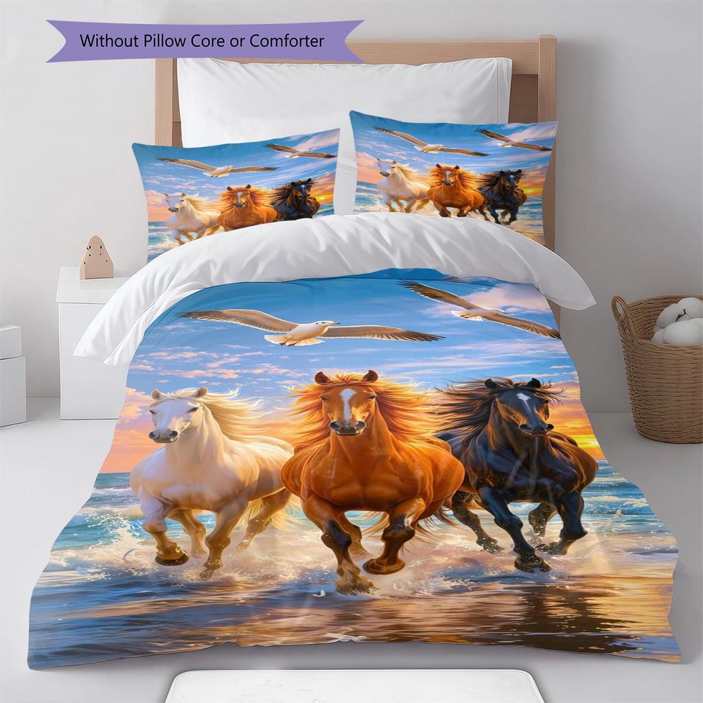 Horse Pattern Bedding Set Quilt Cover Pillowcase Home Decor Gift (1 * duvet cover + 2 * pillowcase, without core)