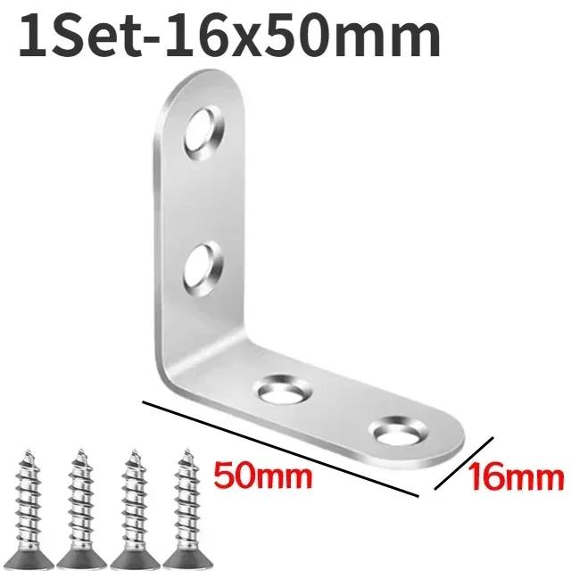 90 Degree L Joint Brackets Stainless Steel Angle Connectors Corner Brace Furniture Wood Shelf Door Cabinet Fastener with Screws