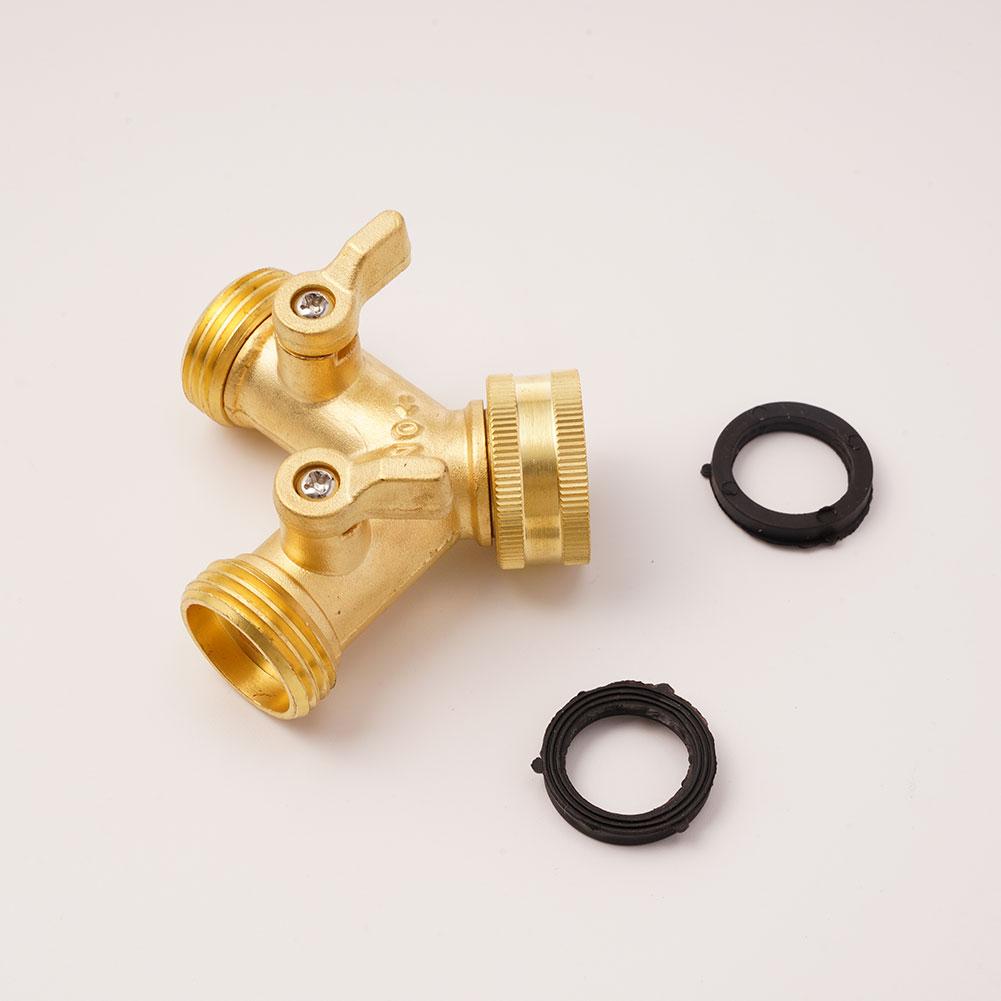 3/4" Garden Hose Splitter Connector Solid Brass 2 Way Tap Connector Adapter Y-Splitter Gardening Tools
