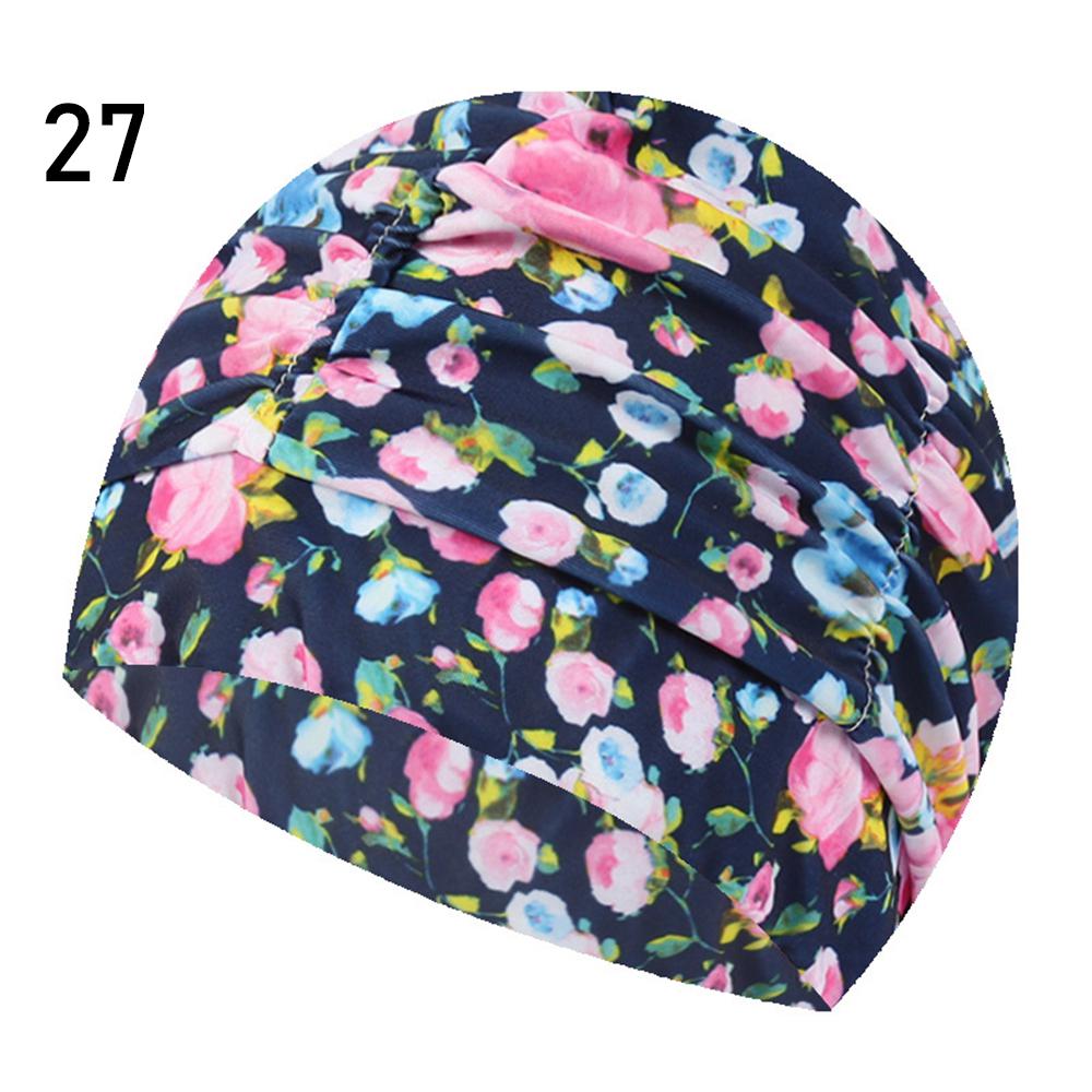 Shower Cap Elastic Nylon Turban Flowers Printed Swimming Cap Pool Bathing Hat Long Hair Protect Waterproof Hats for Men Women