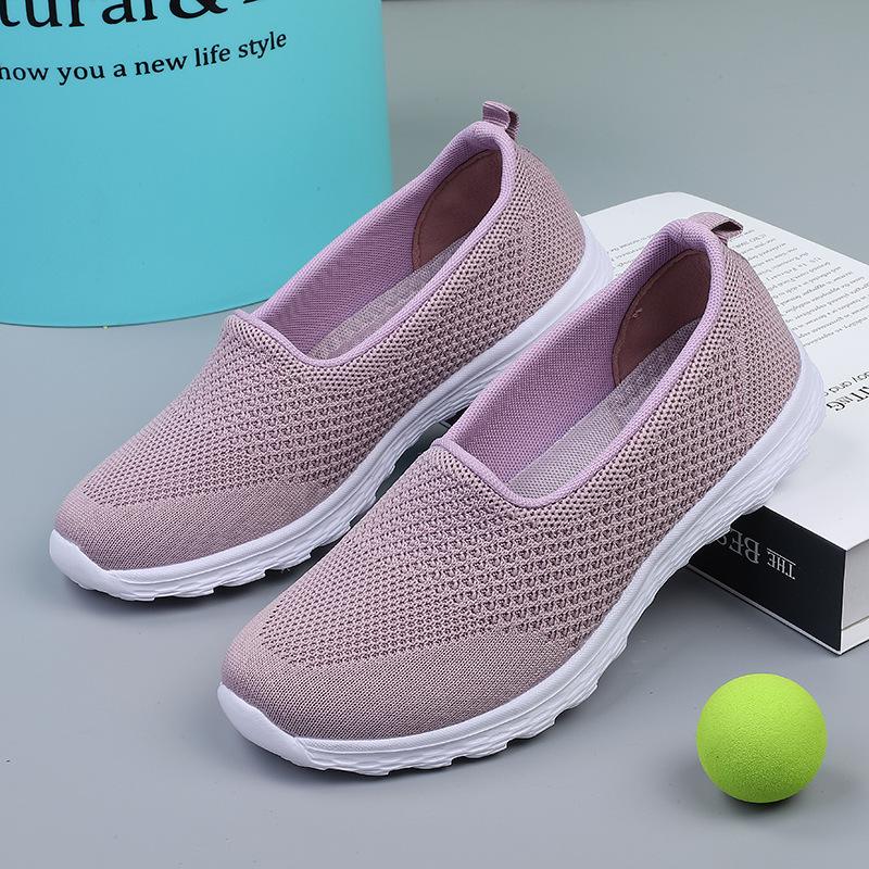 Women's Flying Weaving Shallow Mouth Women's Shoes Casual Breathable Flat Bottom Single Shoes Mesh Four Seasons Shoes Large Size Sleeve Lazy Shoes