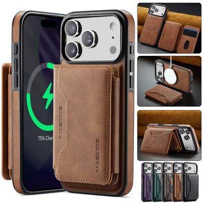 Magsafe Leather Flip Wallet Phone Case For iPhone 17 Air 17 Pro Max 2 In 1 Detachable Card Slots Cover Hoesje Coque Etui Bag