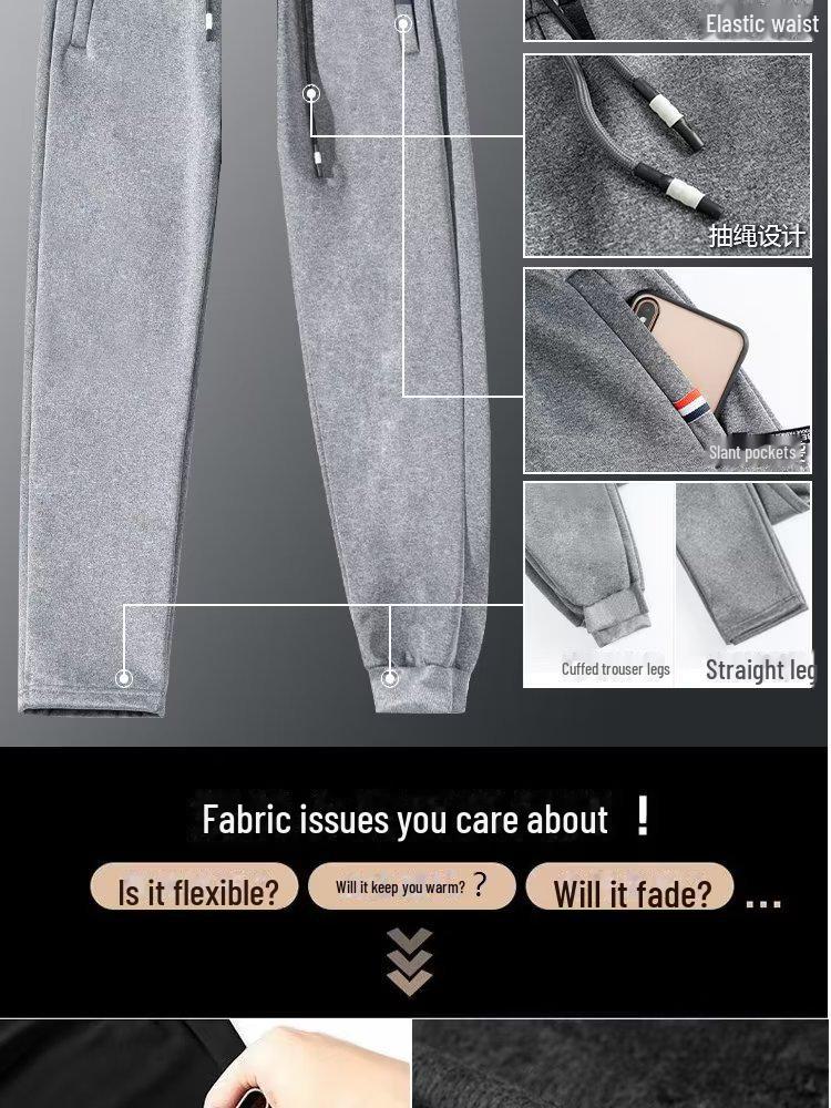 Boys' Solid Color Plus Velvet Thickened Sweatpants - Casual Winter Trend for Teens