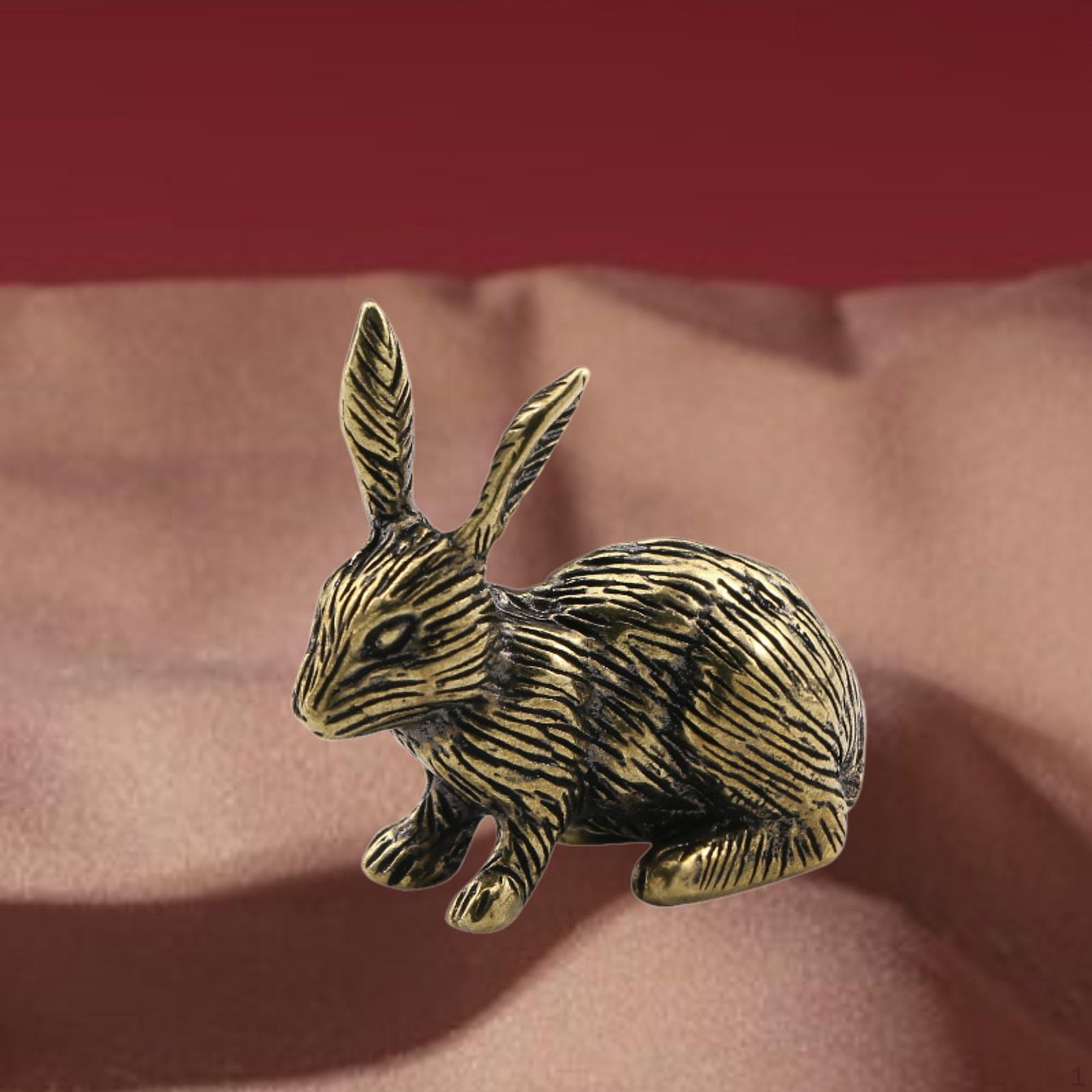 Mini Rabbit Animal Ornament Zodiac Figurine Sculpture Brass Statue for