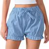 Women's Loose Casual High Waisted Bow Elastic Waisted Checkered Shorts Casual Shorts