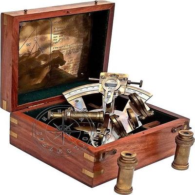 Maritime Kelvin, Hughes London Sestante per nave nautica in ottone antico con scatola di legno extra per 2 telescopi