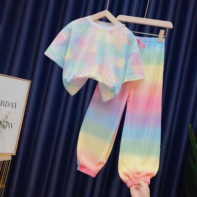 Mädchen Regenbogenhose Sommer 2025 Zweiteiliger Anzug: Trendy, Locker, Vielseitig für Mittlere & Große Kinder