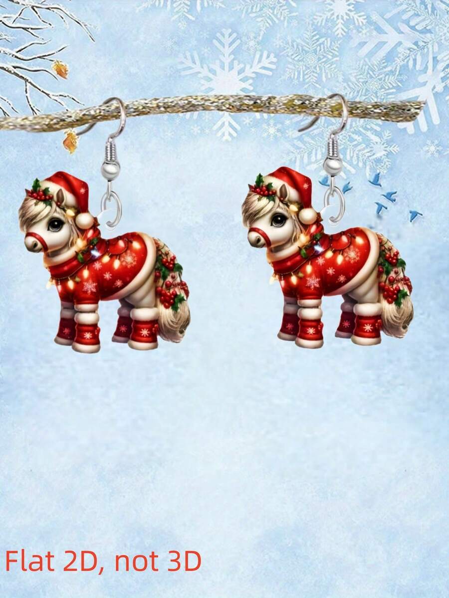 

1 пара красочных акриловых серег-пуссет в виде маленьких лошадок, милая 2D подвеска в виде животного, минималистичный классический стиль, подходят для вечеринок и повседневной носки Santa Pony&one-size