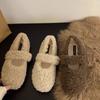 Flat-bottomed lamb wool shoes for women's winter wear 2025 new velvet beanie shoes with Mary Jane single shoes