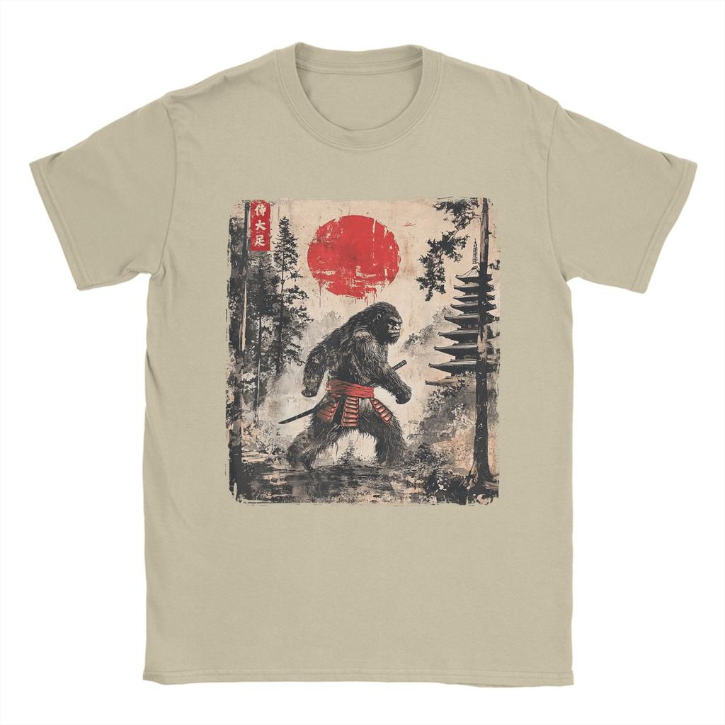 Samurai Bigfoot Japanese Graphic Ukiyoe Funny T-Shirt for Men  Novelty Tee Shirt Crewneck Short Sleeve T Shirt New Arrival Tops