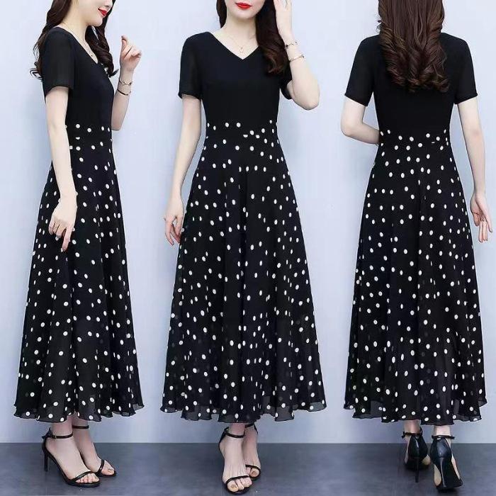 Women s Black Polka Dot Summer Dress - Slimming, Flattering, Plus Size, Super Fairy Style 2XL
