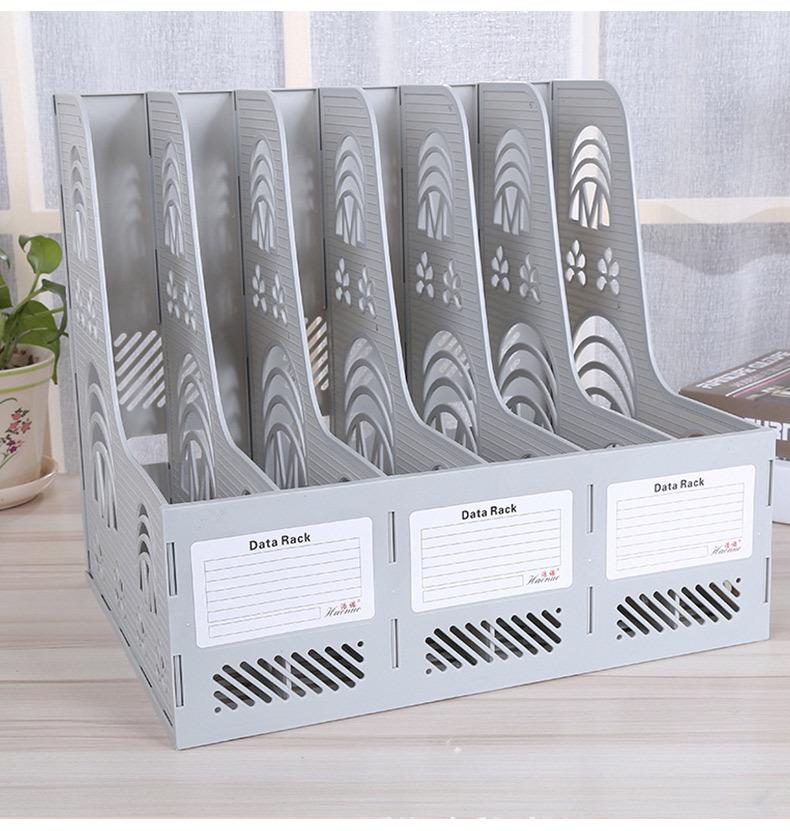 Six-Section Desktop File Organizer: Plastic File Rack & Pocket Holder with Logo Printing for Office Storage.