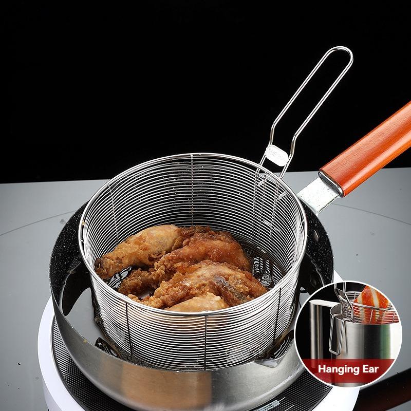 Kitchen Stainless Steel Frying Basket with Hanging Handle Oil Filter Pasta Noodles Drainer Cooking Tools Food Skimmer Strainer