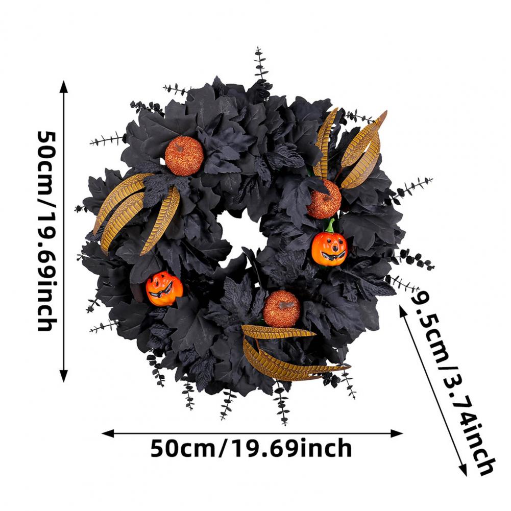 Black Eucalyptus Leaf Pumpkin Wreath Elegant Halloween Wreaths with Pumpkin Feather Eucalyptus for Front Door Home Decor Indoor