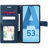 Skal för Samsung Galaxy A53 5G - BOOLING - Marinblå Ränder Mönster - Läderimitation - Paket med 2 Härdat Glas