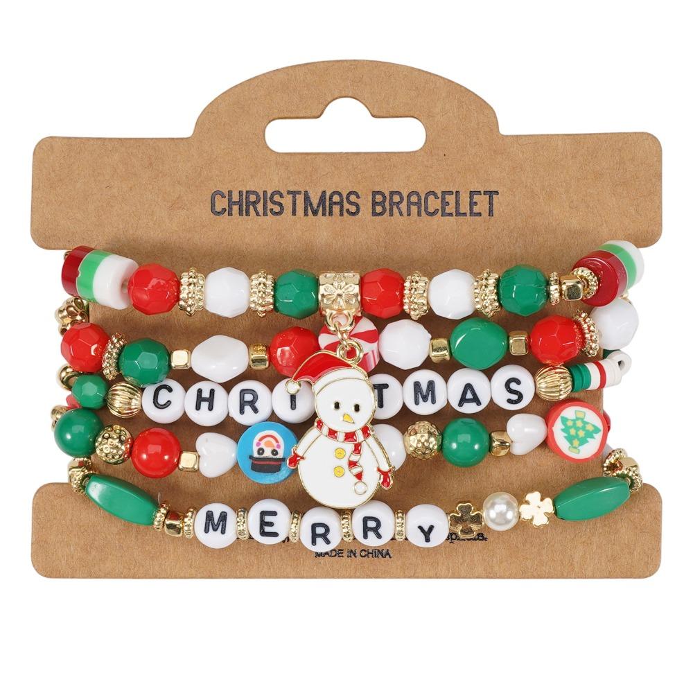 5Pcs Snowman Christmas Bracelet Multi-Layer Stacking Rope Chain Bangle Beaded Bracelet  Gifts