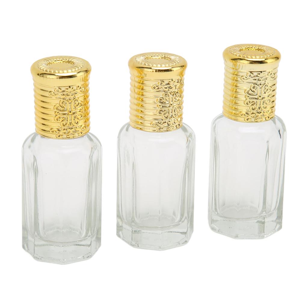 3pcs Refillable Perfume Bottle 10ml Golden Cover Transparent Glass Refillable Perfume Container for Travel