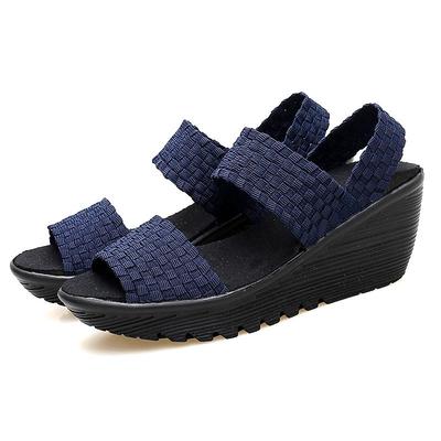 Women Summer Height Increasing Braid Beach Sandals Women Slip On Outdoor Thick Sole Platform Peep Open Toe Sandals