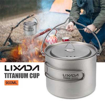 Lixada 1600ml Titanium Pot Ultralight Portable Hanging Pot with Lid and Foldable Handle Outdoor