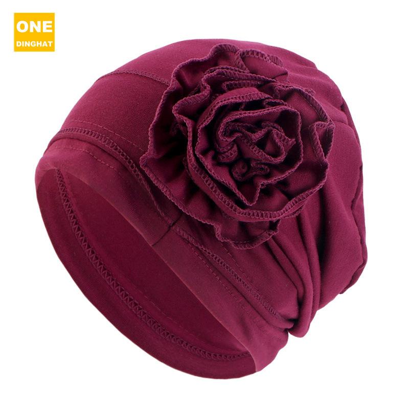

Шапочка-косынка с ватным диском и цветком, эластичная шапочка-пуловер, шапочка для родов, шапочка для химиотерапии Jdt-417B One size бордовый