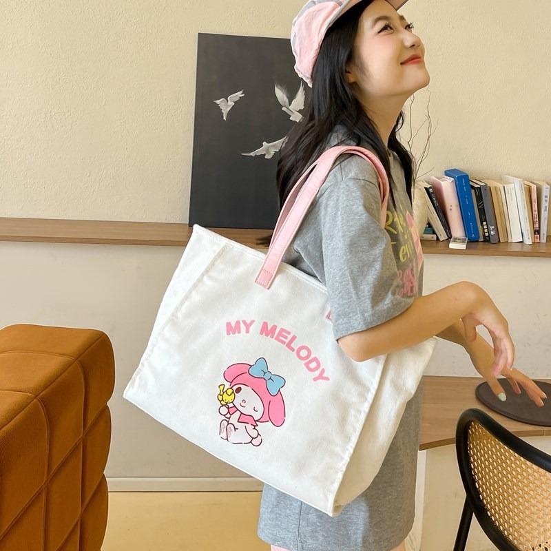 New Cute Cartoon Style Canvas Hand Bag Office Worker Large Capacity Out Commuting Women Shoulder Bag