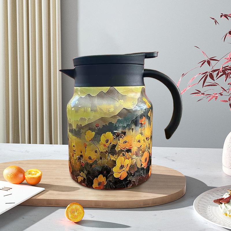 Insulated Stainless Steel Kettle with Tea and Water Separation - Elegant Chinese Style for Home or Office Use.
