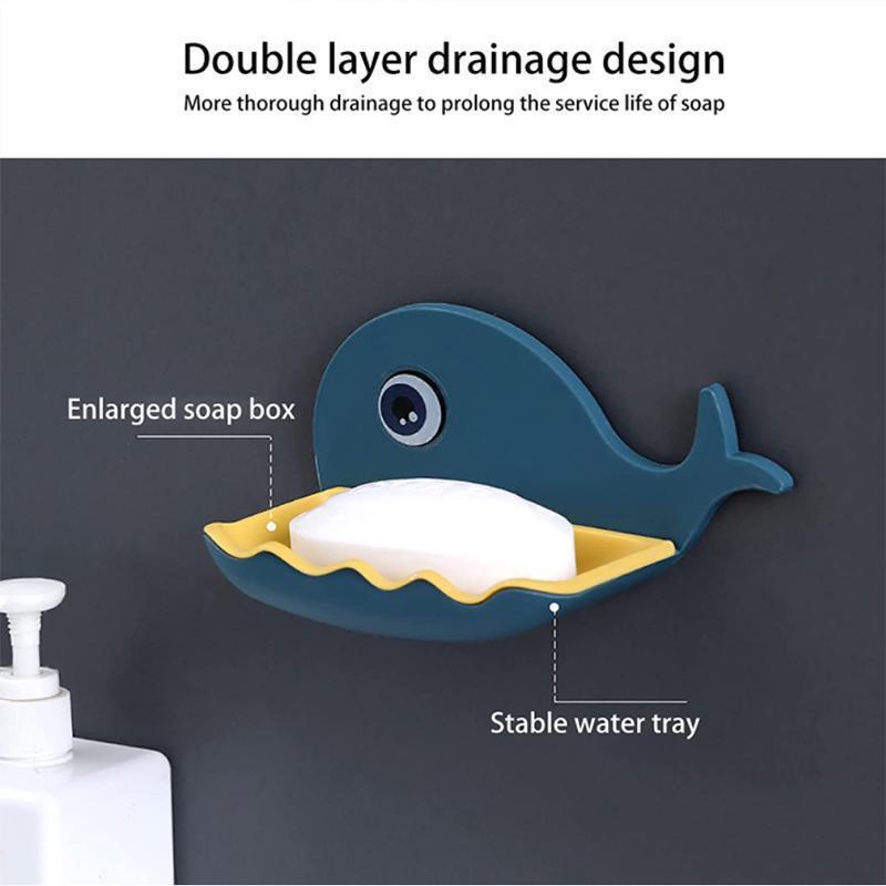 1PCS Small Whale Soap Box Free Punch Bathroom Drain Soap Rack Bathroom Wall Mounted Soap Organizer Shelf LM