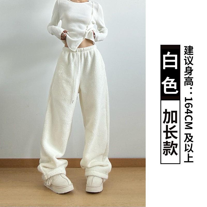 Women Fleece Lined Wide Leg Pants 2026 Winter Thick Loose Casual Straight Trousers