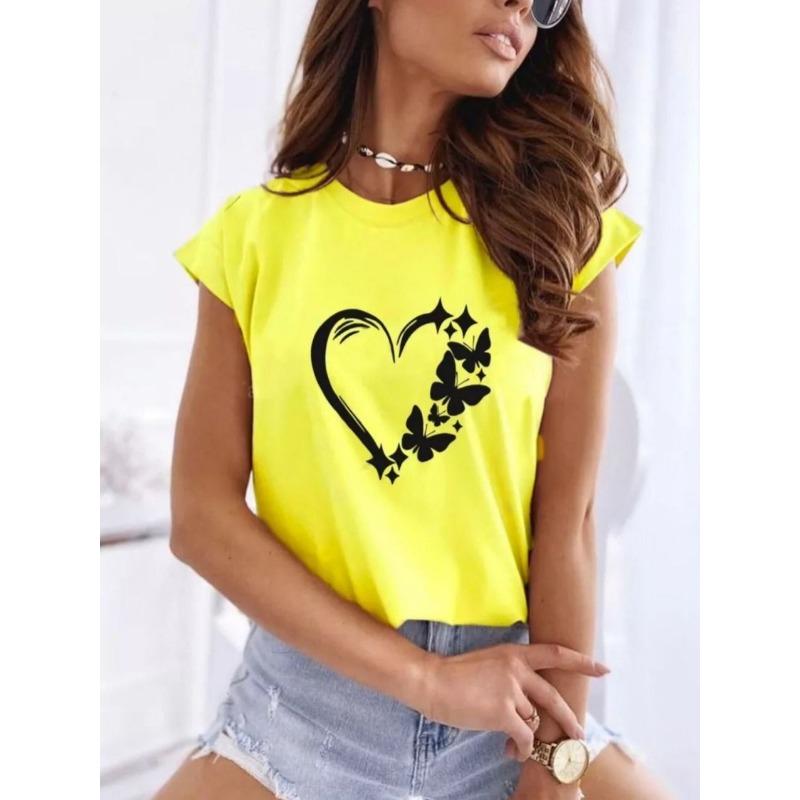 Women's Round Neck Short Sleeved T-shirt For Summer Casual Fashionable Comfortable Clothing