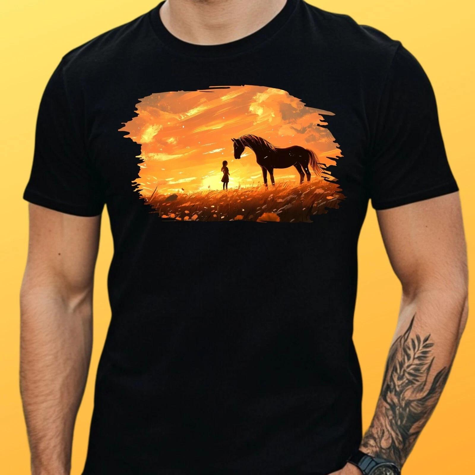 T-Shirt Herren Mädchen mit Pferd Motiv Baumwolle Größe S bis 5XL S