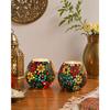 Tealight Candle Holders for Home Decor, Mosaic Glass, Flowers, Decorations for Home, Item for Diwali Festival Home Decor Item | Pack of 2