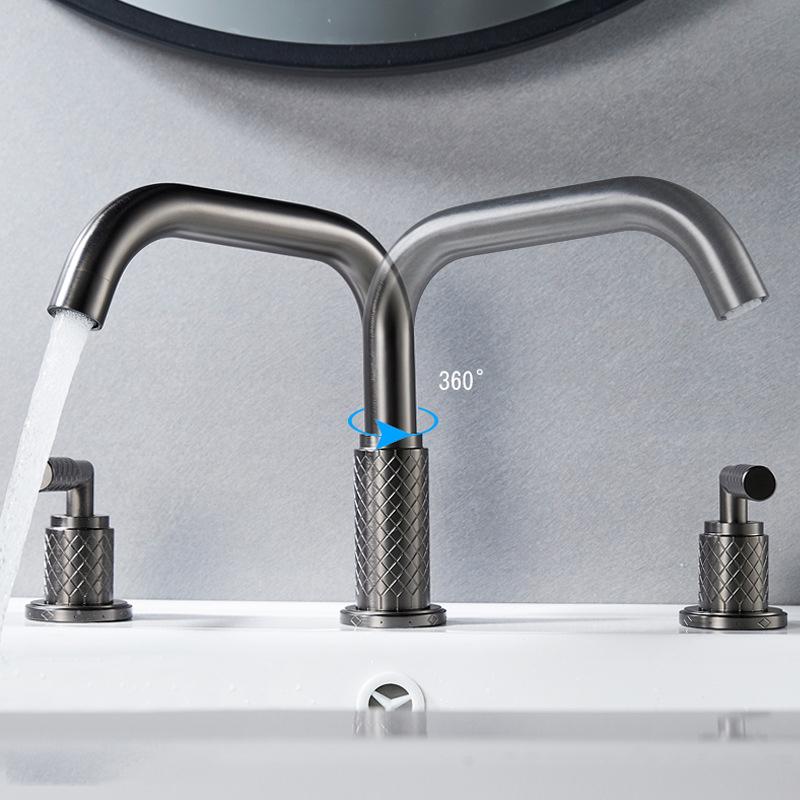 Rubinetti per Lavabo Grigio Ottone Antico Rubinetto Bagno Oro Spazzolato Rubinetti Lavello 3 Fori Calda e Fredda Rubinetto a Cascata Nero Rubinetto dell'Acqua